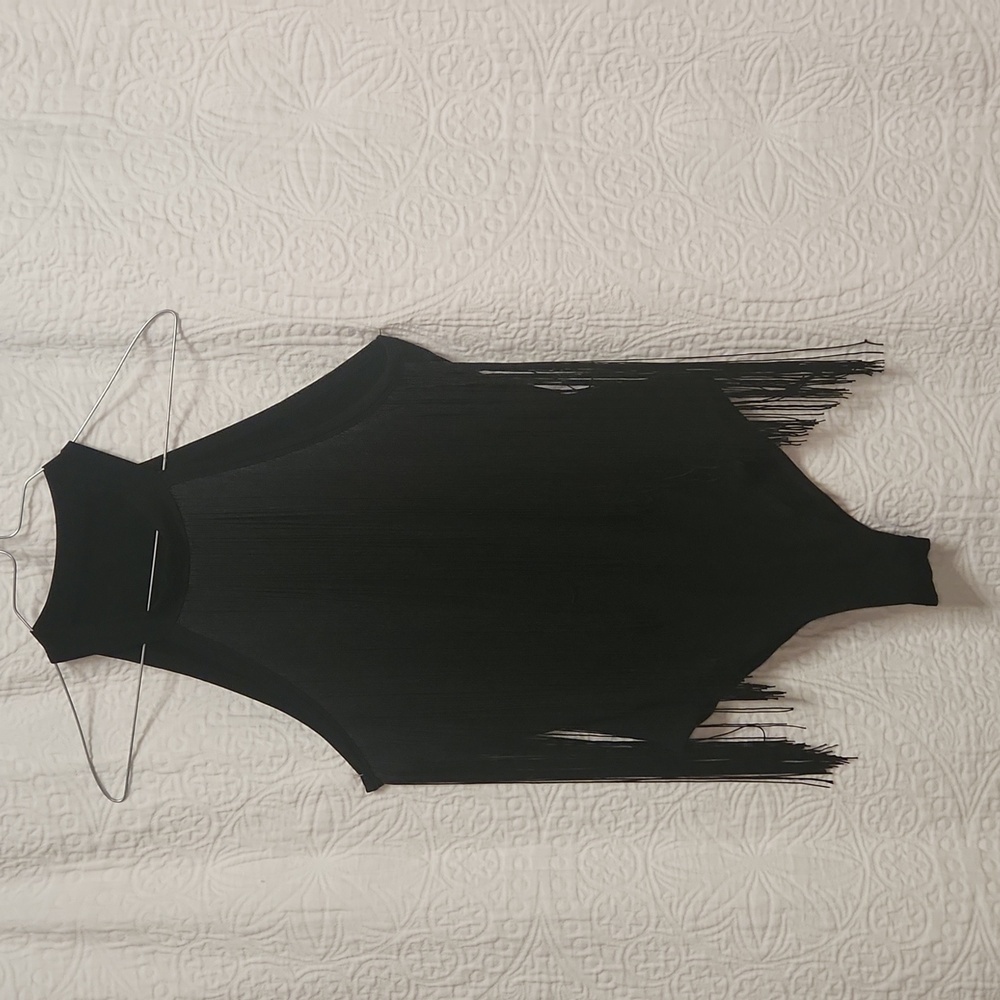Black Fringe Halter Bodysuit